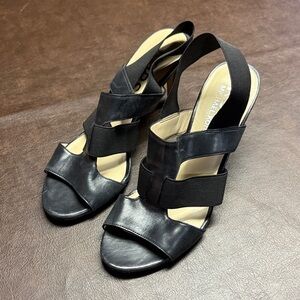 Michael Kors Black Leather Elastic-Strap Heeled Sandals